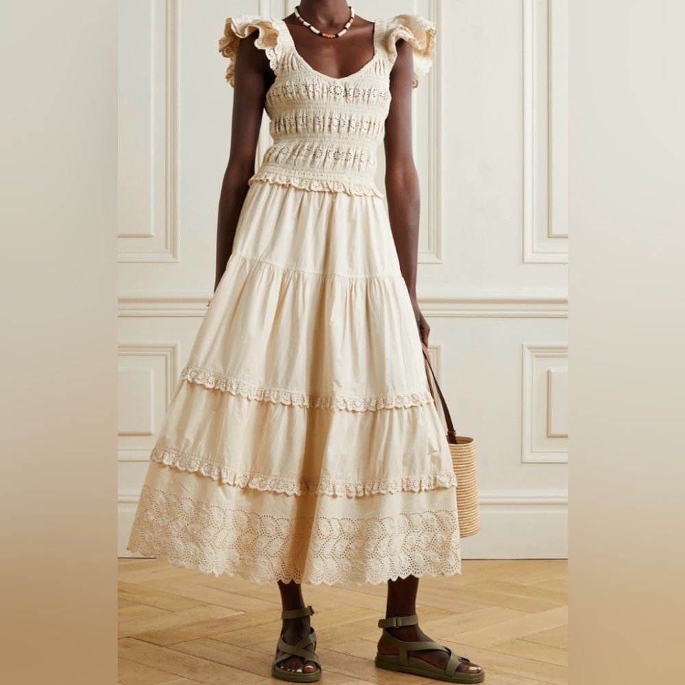 Sea New York Cream Ruffled Midi Dress